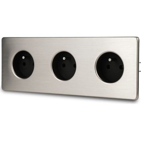 Enchufe eléctrico triple de acero cepillado negro (1/5)