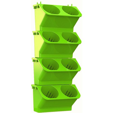 Macetero de pared de polipropileno verde claro para uso interior – Dimensiones: 24 x 14 x 57 cm – Macetero para balcones, jardines verticales y paredes verdes 3D (1/5)