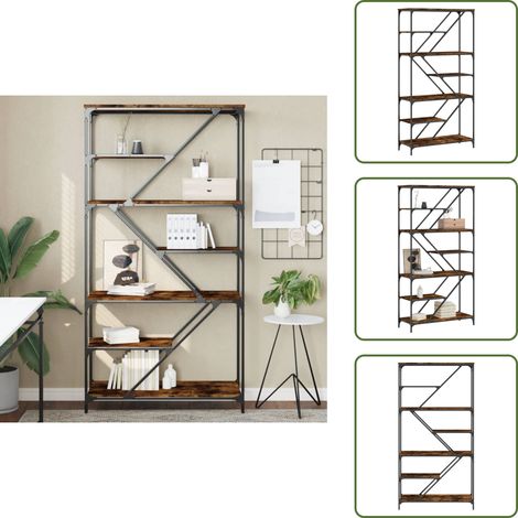 The Living Store Bücherregal Räuchereiche 91x36x176 cm Holzwerkstoff und Stahl - BucheRegal - Industrielles Regal - Regal Holz - Regal Metall - Stauraum (1/5)