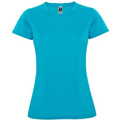Camiseta técnica entallada manga corta de escote redondo con cubrecosturas MONTECARLO WOMAN XXL Turquesa