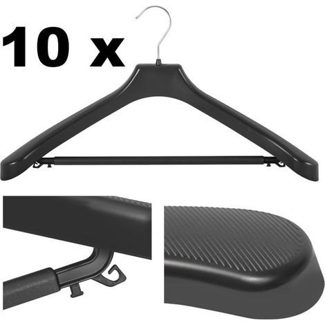 10 cintres plastique noir, largeur 50 cm, crochet rotatif, barre à pantalon, pour manteaux et vêtements élégants