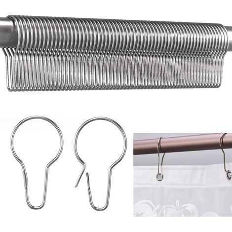 (Argent)75 Pièces Anneaux De Douche en Acier Inoxydable, 7 x 3.8cm Crochets De Rideau De Douche en Acier Inoxydable, Anneaux Rideaux pour Tringle à Rideau De Douche
