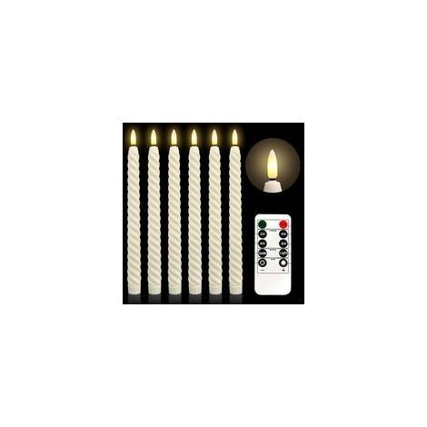 Lot de 6 (Beige) Bougies à LED, Bougie Chandelier LED Décorative, Sans Flamme, Télécommande avec Minuterie, Piles, pour Bougeoirs, Mariage, Halloween, Décoration de Noël (1/5)