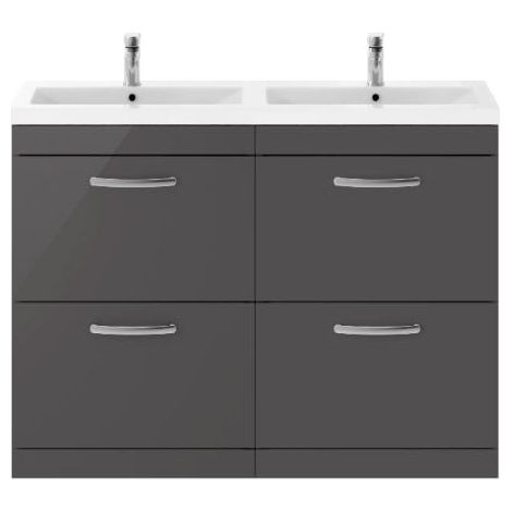 Nuie Athena Gloss Grey 1200mm 4 Drawer Vanity Unit and Double Ceramic Basins - ATH076F (1/5)