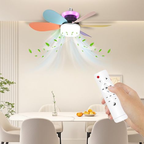 Plafonnier Ventilateur LED RGB, Lampe de Plafond avec Ventilateur Rétractable, Douille E27, Télécommande pour Chambre (1/5)