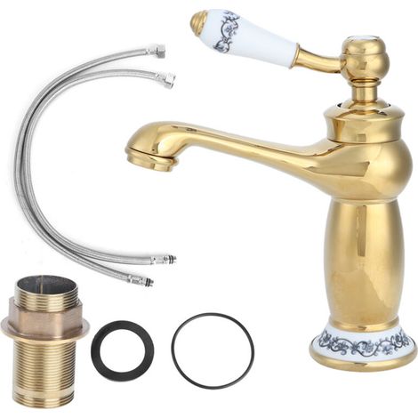 Elegante rubinetto da bagno in ottone color oro anticato, con erogazione di acqua calda e fredda, ideale per bagni domestici e alberghieri -Crezuo
