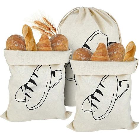 Lot de 3 sacs à pain en lin non blanchi, 40 x 30 cm, sacs en lin réutilisables (1/5)