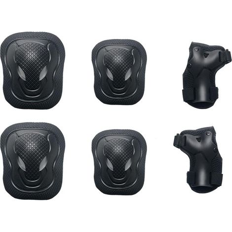 Set protections genoux coudes poignets réglables, équipement sécurité vélo patinage, noir (1/4)