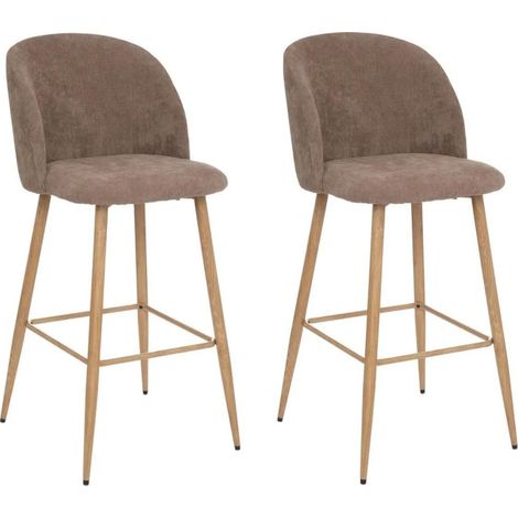 Atmosphera – Lot de 2 chaises de bar 106cm – Hauteur d'assise 77cm – Tissu côtelé taupe – Repose-pieds inclus – Montage facile (1/4)