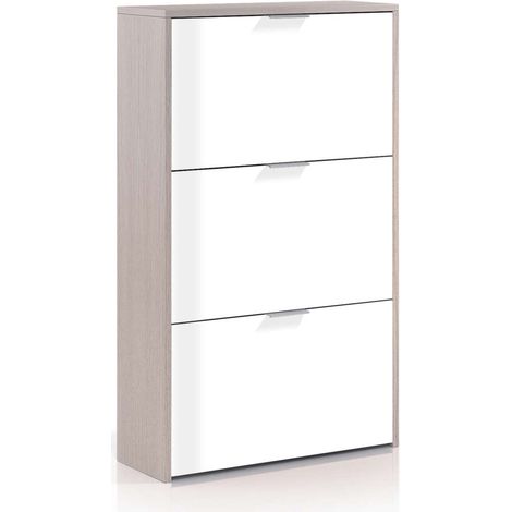 Zapatero 3 puertas Rio acabado blanco/roble 60 cm(ancho) 113 cm(altura) 22 cm(fondo) (1/4)