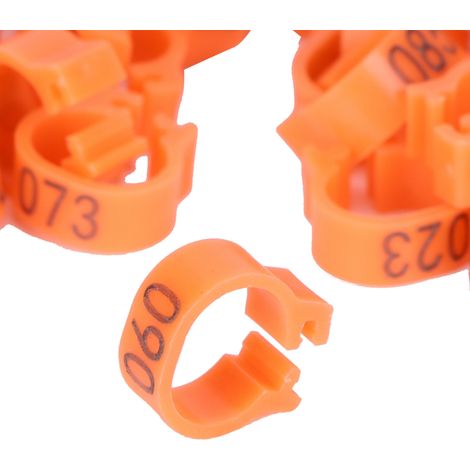100 bagues d'identification numérotées pour oiseaux, bagues de patte pour pigeons, bagues à clip pour volaille, orange (1/5)