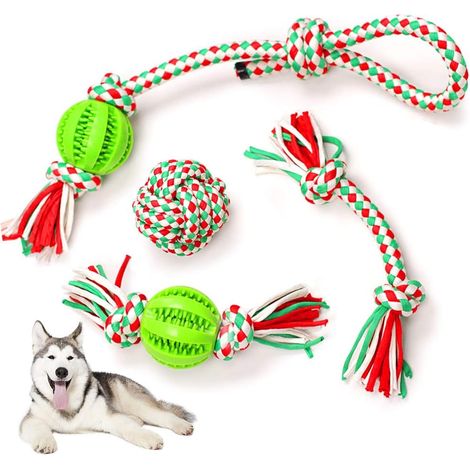 Ensemble de 5 Jouets à Mâcher Interactifs pour Chiens, Comprenant une Corde à Tirer avec Balle Indestructible, Idéale pour les Chiens de Grande et Moyenne Taille, Même les Plus Agressifs – et Parfaite (1/4)