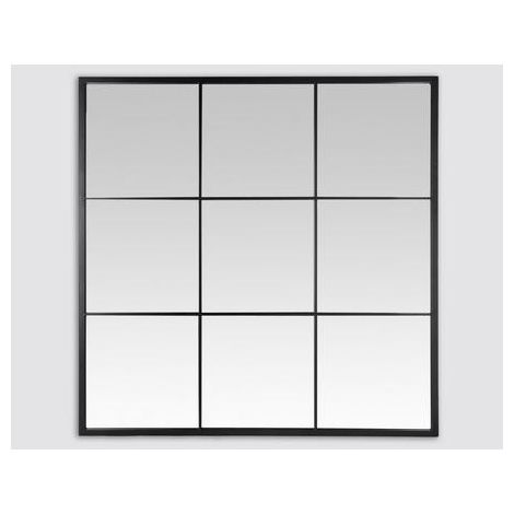 Miroir industriel fenêtre 9 vues métal noir 120x120cm