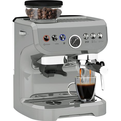 15 Bar Coffee Machine, with Adjustable Grind, Steamer and Accessories - Silver Colour (1/5)