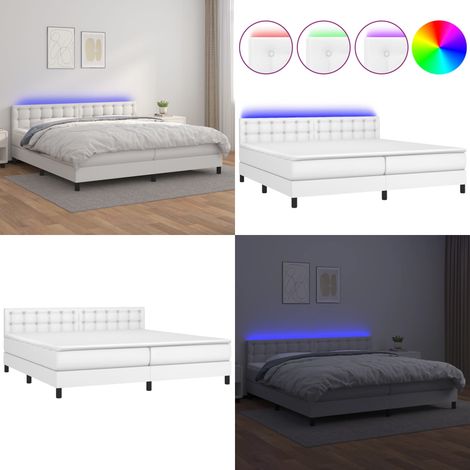 Sommier à lattes de lit avec matelas et LED Blanc 200x200 cm - Lit Plateforme - Lit Design - Lit Moderne - Lit Capitonné - Lit Avec Rangement - Home & Living (1/5)