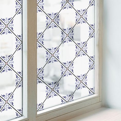Fensterfolie 200x146 cm Milchglas Blickdicht Folie für Badezimmer Schlafzimmer Dekorativ Selbstklebend Sichtschutz Fenster Geometrische Fliesen