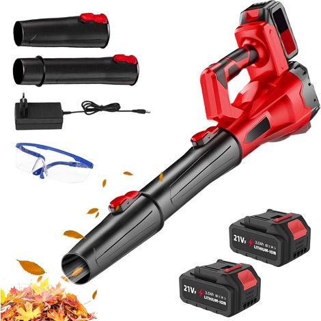 Akku-Laubbläser 21V, kabelloser Laubbläser mit 2 Batterien, 6 Geschwindigkeitsstufen, Laubbläser für Schmutz & Blätter, abnehmbarer Schlauch, mit Schutzbrille (1/5)