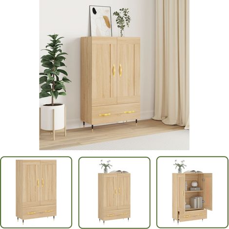 The Living Store Highboard Sonoma-Eiche 69,5x31x115 cm Holzwerkstoff - Sideboard - Hochschrank - Wohnzimmermöbel - Eichefarben - Holzwerkstoffmöbel (1/5)