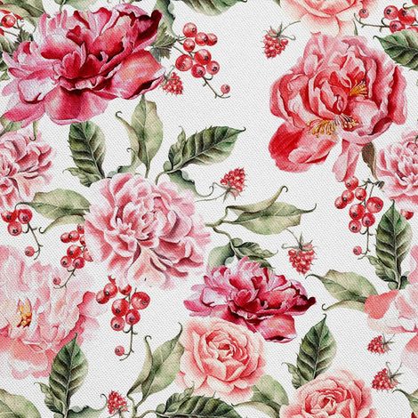 Tissu d'extérieur décoratif Oxford - motif roses et groseilles I DX439 (1/5)