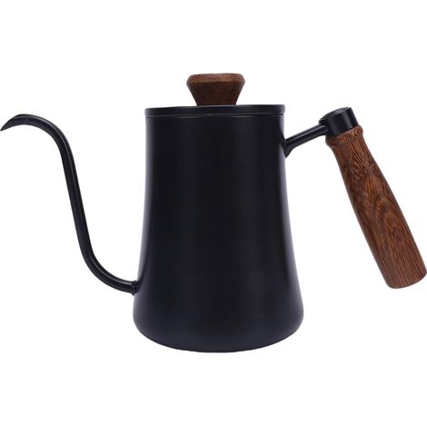 Bouilloire à café à infusion manuelle 600ML, Pot à bec Long et étroit en acier inoxydable 304 avec poignée isolée à échelle pour la maison et le Camping noir (1/5)