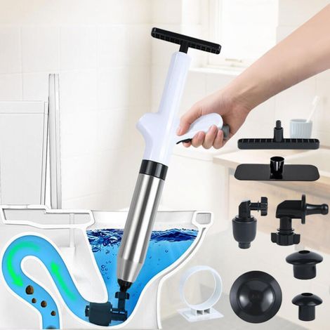 Déboucheur Air Comprimé Blanc, Déboucheur Wc Canalisation avec 4 Différentes Ventouses, Piston de Toilette (Haute Pression) (1/5)