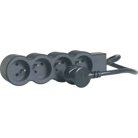 Rallonge Multiprise Extra-Plate, 4 Prises 2P+T 16A 3680W, Cordon 1,5m Noir Et Gris Foncé, 1 Prise À 90° Pour Chargeur Volumineux (1/5)