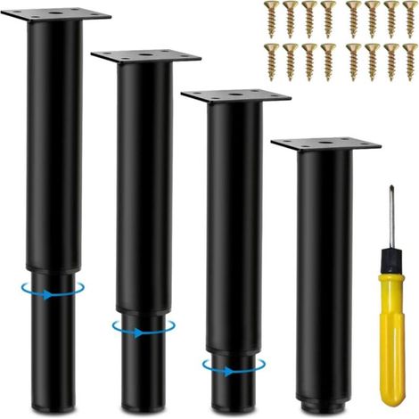 Pieds de meubles réglables en métal 18-31 cm – Charge jusqu'à 400 kg – Lot de 4 avec vis et tournevis – Pour lits, armoires, canapés (1/5)