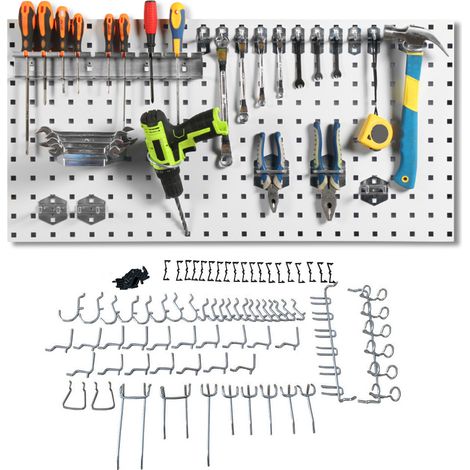 Set mit 51 Lochwandhaken, vernickelt, zum Aufhängen von Haken, Kombinationsset für Hammer, Schraubenschlüssel und Zange (1/5)