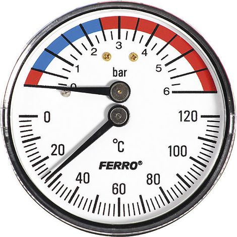 Thermomanometer 63 mm 1/2 Zoll axial 0-6 bar, 0-120 °C
