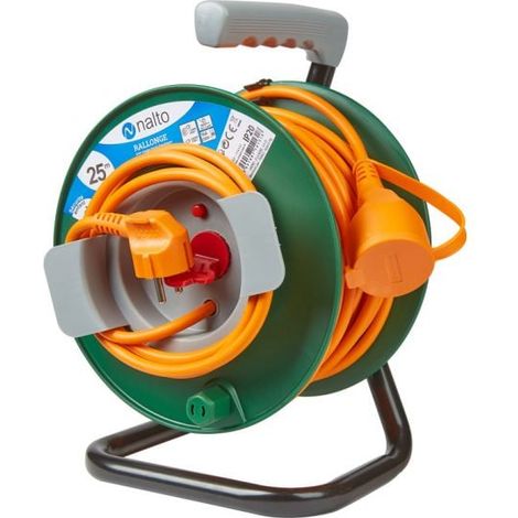 Enrouleur électrique 25m 3G 1,5mm² – Protection thermique – Indice IP20 – 16A max – Pour chantiers humides – Nalto