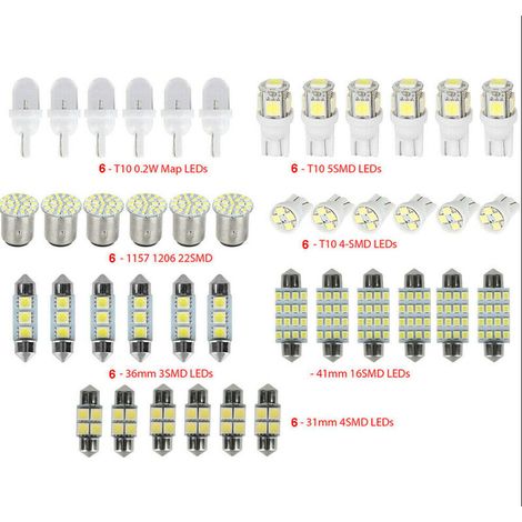 42pcs T10 LED Ampoule de Voiture (Blanc), Universel Voiture LED SMD Ampoules Kit Intérieur Dôme Plaque D'immatriculation Lumières Festoon Carte Lecture Lumière Ensemble De Lampe Mixte (1/5)