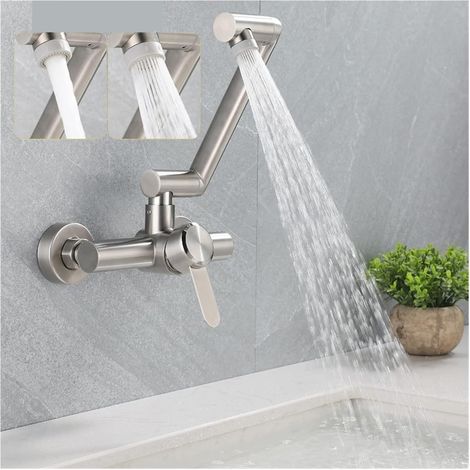 Robinet de cuisine remplisseur de pot Robinet de bassin pliable en acier inoxydable mural salle de bain évier de cuisine lavabos eau chaude froide mitigeur 360 degrés pivotant ( Color : 2-Mode Style1 (1/5)