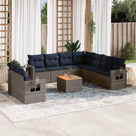 Teenpull – 10-teiliges Gartensofa-Set mit Kissen, grau, Polyrattan (1/5)