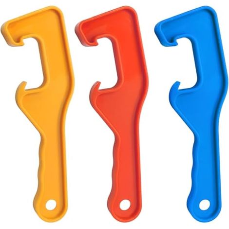 Jiozermi Lot de 3 décapsuleurs de couvercle de seau de 18 litres pour ouvrir les couvercles de la maison, clé à capuchon pour ouvrir un seau de 18 litres, bouchon de 70 mm (3 couleurs) (1/5)