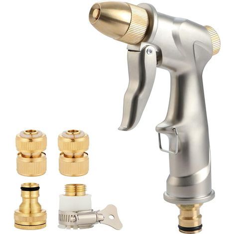 Pistolet d'arrosage de Jardin Haute Pression Pistolet de Pulvérisation de Jardin en Métal avec 4 Connecteurs en Laiton, pour Lavage de Voiture, Arrosage de Plantes (1/5)