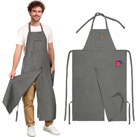Grembiule in tela - 76113 cm - Impermeabile - Design con gambe separate - Adatto per parrucchiere, giardinaggio, barbecue, cucina, ceramica e altre attività - Grembiule regolabile con gambe separate e (1/5)