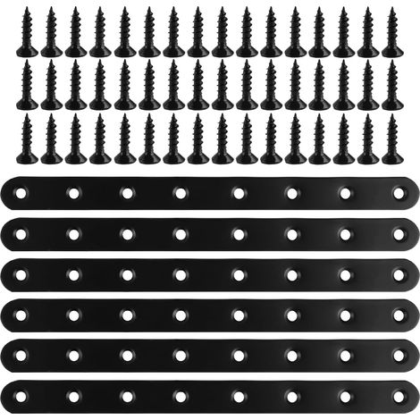 6 Pcs Plaque Perforée Noire Connecteurs plats Support de Plaque Perforée 244 x 20 x 3mm Plaque Fixation Metal Équerre Plate de Fixation Équerres Plates Support pour la Fixation de Meubles (1/5)