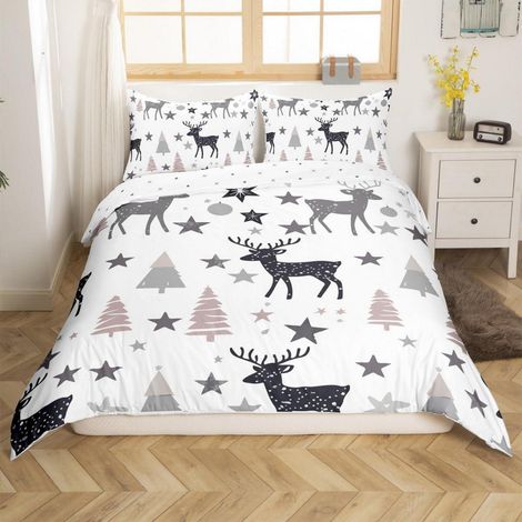 Bettwäsche-Set 220x240cm mit Hirsch & Wald Muster, Mikrofaser, Reißverschluss