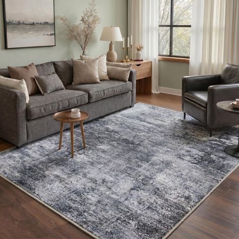 Tapis Moderne 200x290 cm à Motif Abstrait Gris Charbon Profond - Antidérapant et Lavable en Machine - Poils Courts - pour Grand Salon ou Salle à Manger - Épaisseur 0.6 cm (1/4)