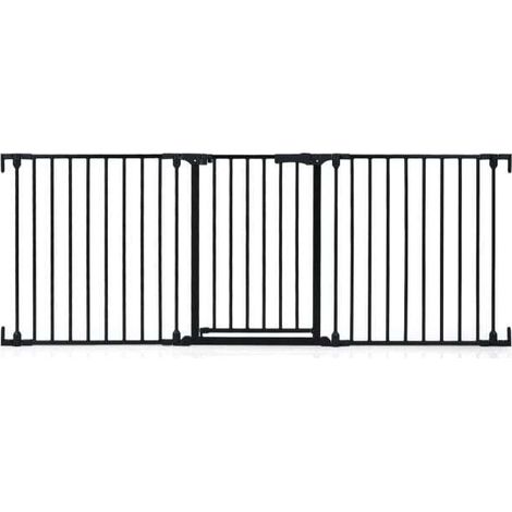 Barrière de sécurité enfant noire 3 panneaux en métal avec double verrouillage et ouverture à 270 pour escaliers et portes (1/5)