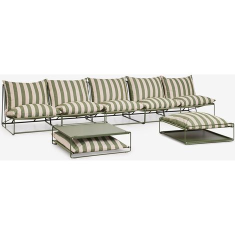 SKLUM 5-teiliges Garten-Set mit modularer Sofa, Beistelltisch und wandelbarem Pouf Amaro Tapiokabeige - Tiefes Olivgrün (1/5)