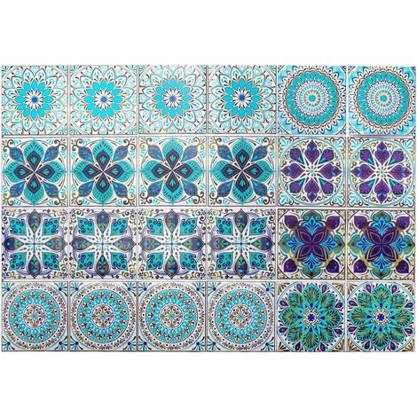 24pcs Moroccan Tile Stickers - 20x20cm Peel and Stick Backsplash Decals, Waterproof Vinyl Wall Tiles for Kitchen, Bathroom, Living Room Decor, Vintage Mosaic Patterns (Multi-Color) (1/5)