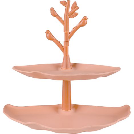 Plateau de présentation à 2 étages PP ABS 27.8x25.5cm vert/pink plateau dessert douceur buffet festif (1/5)
