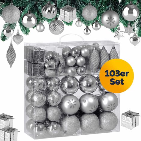 Juego de 103 adornos navideños plateados para interior y exterior (1/5)