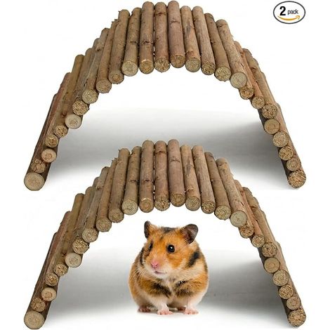 Set of Rabbit and Hamster Accessories, Natural Wood Rabbit Toy, Guinea Pig and Hamster Accessory, Flexible Bridge Tunnel for Rodents, Ideal for Hamster Cage and Rabbit Enclosure (L) (1/4)