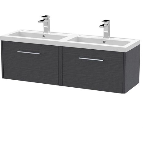 Winshill Contemporary 2 Drawer Wall Hung Vanity Unit with Thin Edge Basin, Woodgrain Dark Grey, 1200mm (1/4)