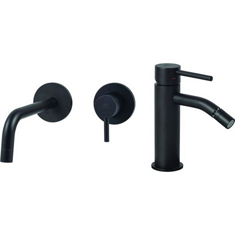 Set miscelatore lavabo a parete e bidet senza piletta di scarico colore nero opaco Paffoni Light KITLIG5NO (1/3)