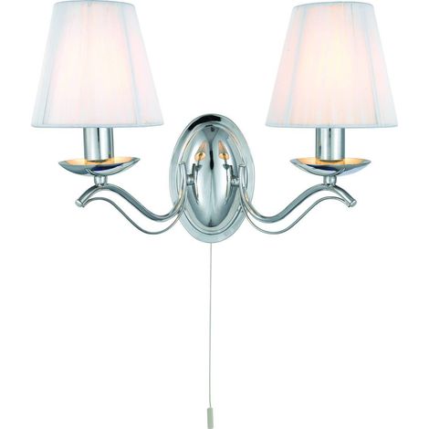 Searchlight Andretti - Lampada da parete per interni a 2 luci, cromata, con paralumi, attacco E14