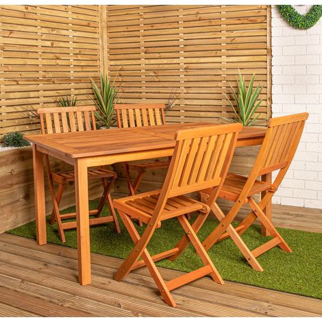 Outdoor 4 Person Rectangular Wooden Garden Patio Dining Table Chairs Set (1/5)