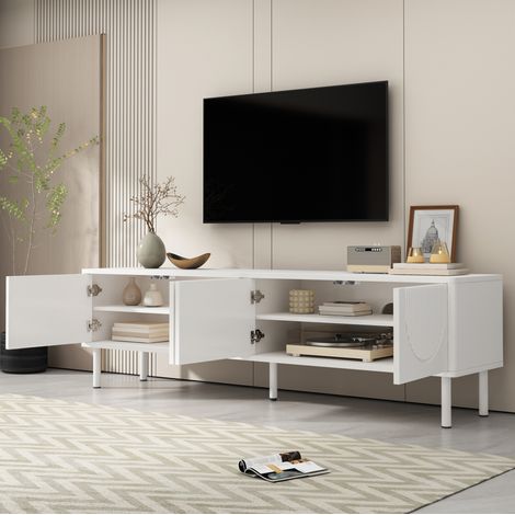 CHICFURN Mobile TV 180 x 40 x 52 cm in MDF e truciolare bianco opaco, contenitore e passacavi (1/5)